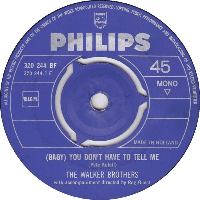 Walker Brothers - (Baby) You Don't Have To Tell Me Vinyl Singles Vinyl Zeer Goed / Hoesje Generic "VINYLSINGLES.NL"