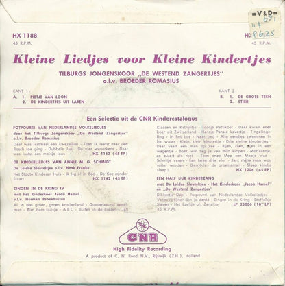 Tilburgs Jongenskoor De Westend Zangertjes - Kleine Liedjes Voor Kleine Kindertjes Vinyl Singles Vinyl Very Good (VG) <br> Hoes Good Plus (G+)