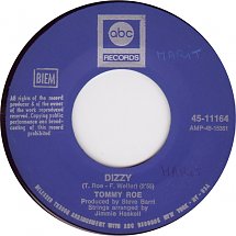 Tommy Roe - Dizzy Vinyl Singles Vinyl Very Good (VG) <br> Hoes Generic