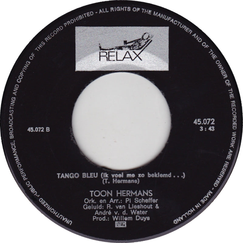 Toon Hermans - De Fanfare Vinyl Singles Vinyl Zeer Goed / Hoesje Goed "VINYLSINGLES.NL"