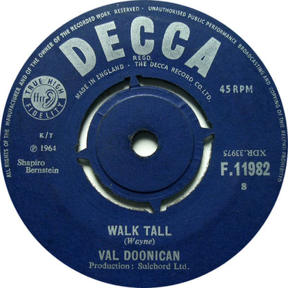Val Doonican - Walk Tall Vinyl Singles Vinyl Very Good (VG) <br> Hoes Generic