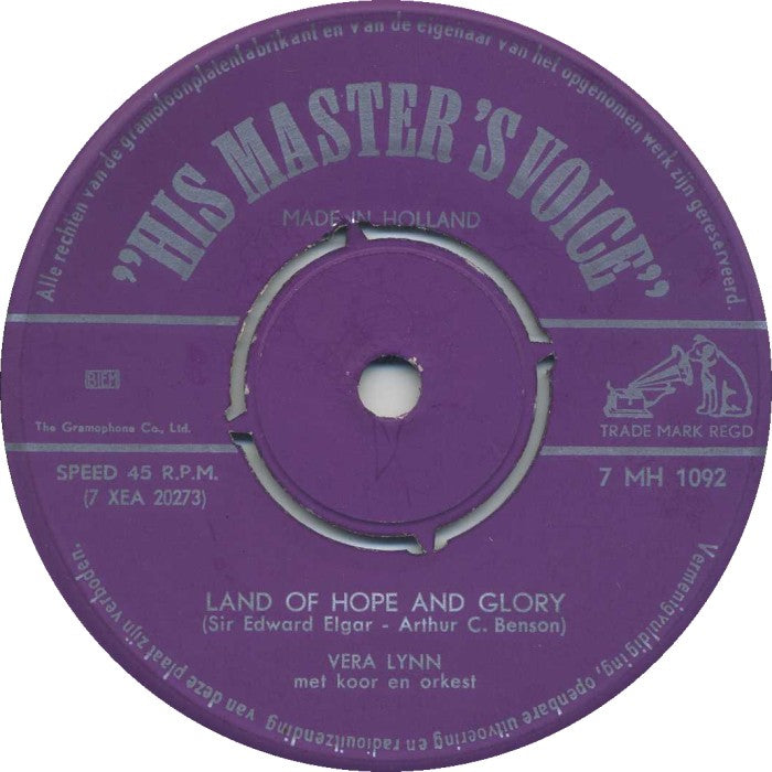 Vera Lynn - Land Of Hope And Glory Vinyl Singles Vinyl (VG) <br> Hoes Generic
