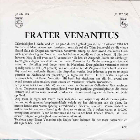 Wim Sonneveld - Frater Venantius Vinyl Singles Vinyl Zeer Goed / Hoesje Goed "VINYLSINGLES.NL"