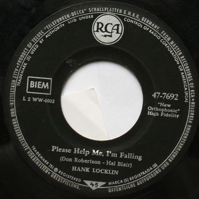 Hank Locklin - Please Help Me, I'm Falling Vinyl Singles Media VG+ / Sleeve Generic