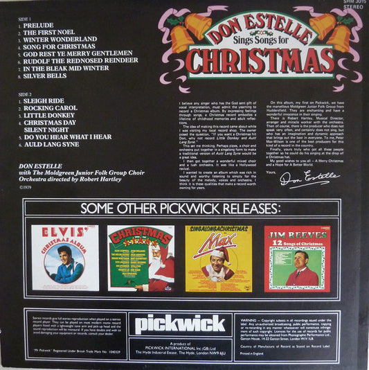 Don Estelle - Don Estelle Sings Songs For Christmas (LP) Vinyl LP Vinyl Zeer Goed / Hoesje Goed "VINYLSINGLES.NL"