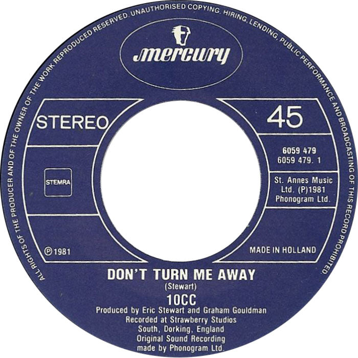10cc - Don't Turn Me Away 18548 Vinyl Singles Goede Staat