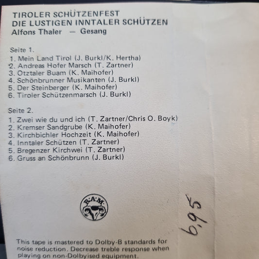 Lustigen Inntaler Schutzen - Tiroler Schutzenfest (Cassette) Cassettebandjes Vinyl Zeer Goed / Hoesje Goed "VINYLSINGLES.NL"