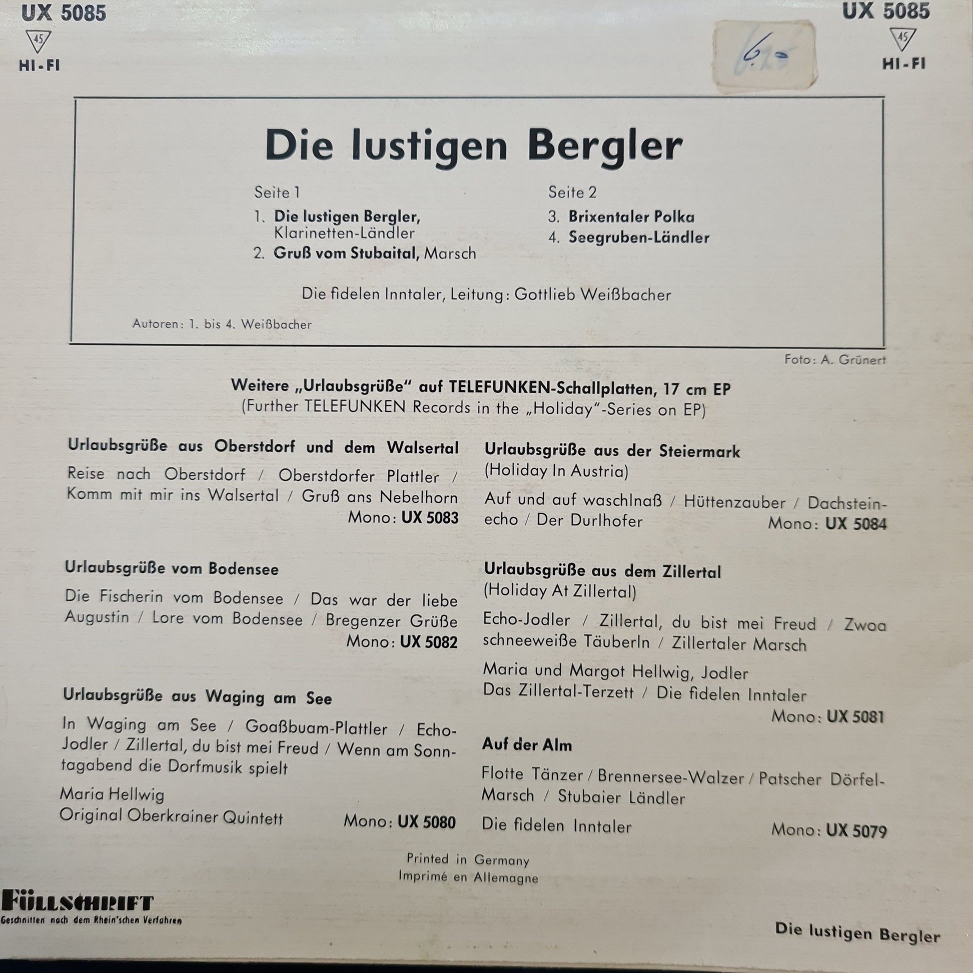 Lustigen Bergler - De Lustigen Bergler (EP) 33705 Vinyl Singles EP VINYLSINGLES.NL