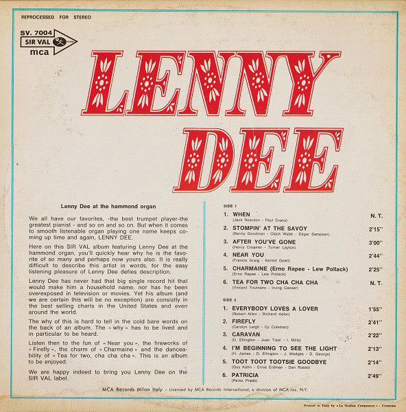 Lenny Dee - Lenny Dee At The Hammond Organ (LP) 40340 Vinyl LP Goede Staat