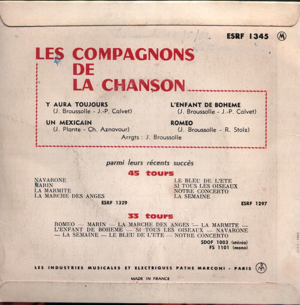 Compagnons De La Chanson - Y'Aura Toujours (EP) 23274 13874 Vinyl Singles EP Goede Staat