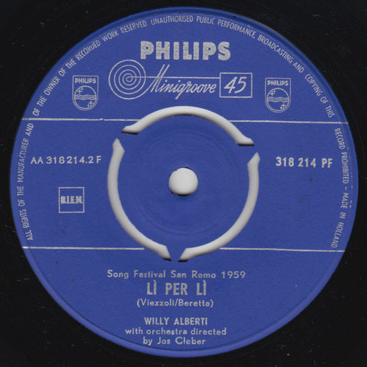 Willy Alberti - Piove (Ciao Ciao, Bambina) 42312 Vinyl Singles Vinyl Zeer Goed / Hoesje Generic "VINYLSINGLES.NL"