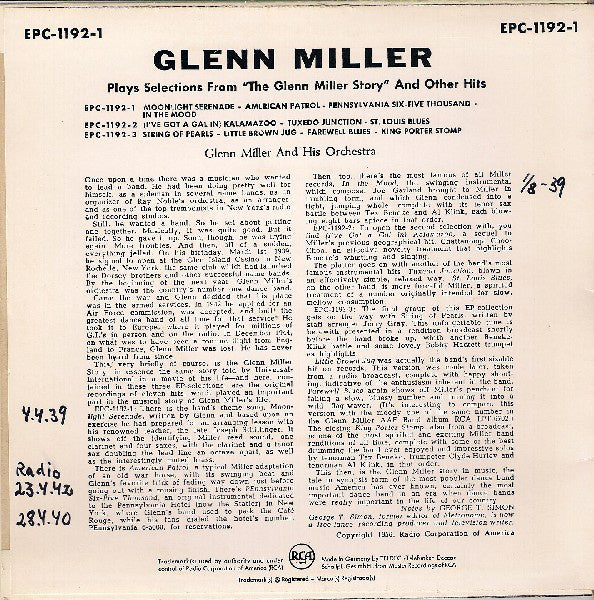 Glenn Miller And His Orchestra - Plays Selections (EP) 17107 Vinyl Singles EP Goede Staat