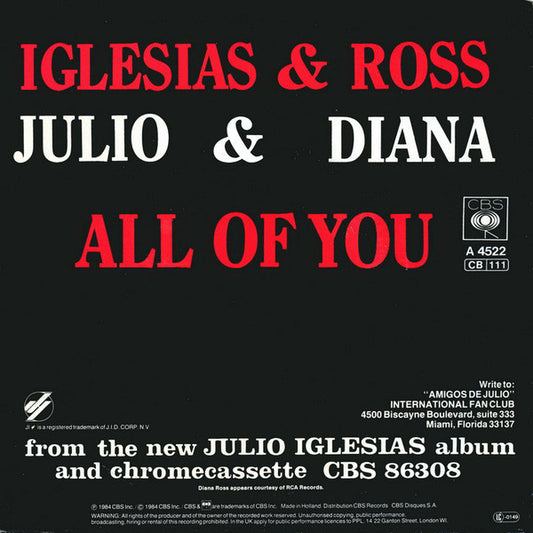 Diana Ross & Julio Iglesias - All Of You 16162 Vinyl Singles Vinyl Zeer Goed / Hoesje Goed "VINYLSINGLES.NL"