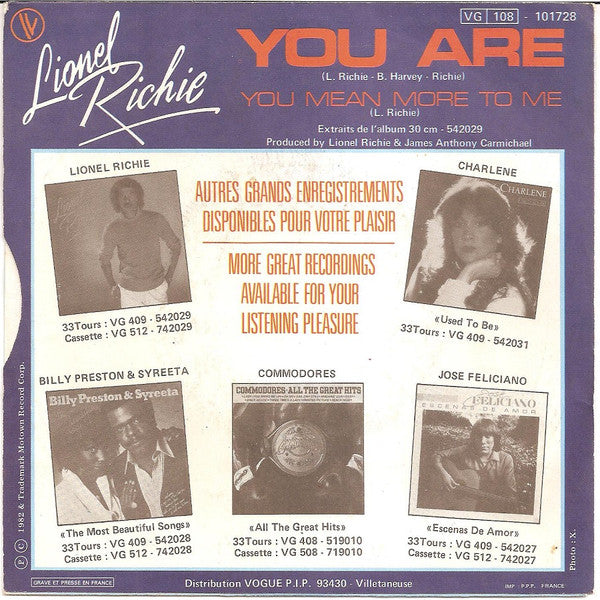 Lionel Richie - You Are 13689 Vinyl Singles Goede Staat