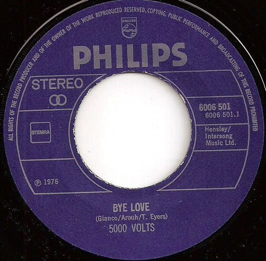 5000 Volts - Bye Love Vinyl Singles Vinyl Zeer Goed / Hoesje Goed "VINYLSINGLES.NL"