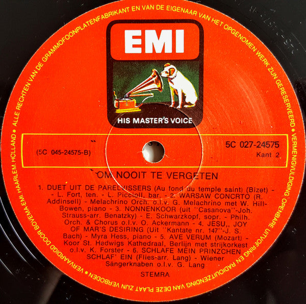 Various - Om Nooit Te Vergeten * (LP) Vinyl LP Vinyl Very Good (VG) <br> Hoes Good Plus (G+)