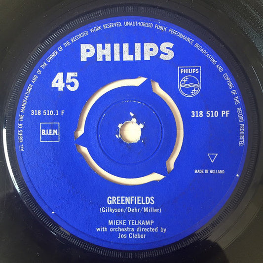 Mieke Telkamp - Greenfields Vinyl Singles Vinyl Very Good (VG) <br> Hoes Good Plus (G+)