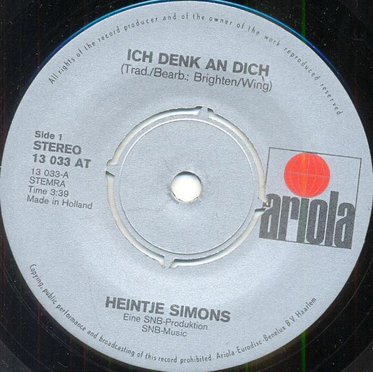 Heintje Simons - Ein hoch auf de liene 02094 Vinyl Singles VINYLSINGLES.NL
