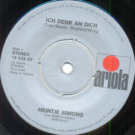 Heintje Simons - Ein hoch auf de liene 02094 Vinyl Singles Hoes: Generic