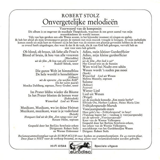 Robert Stolz - Onvergetelijke Melodieën 18735