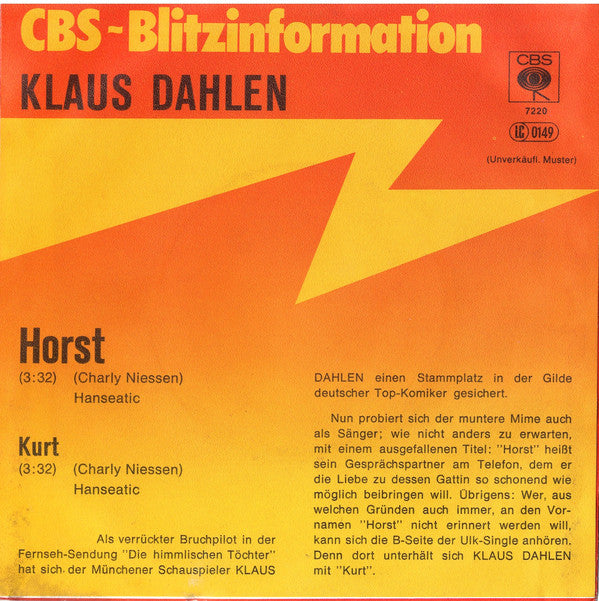 Klaus Dahlen - Horst 21707 Vinyl Singles Hoes: Tekst