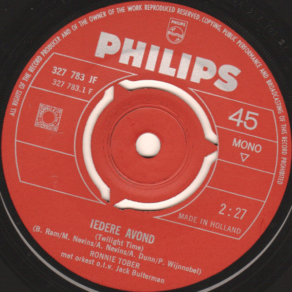Ronnie Tober ‎- Iedere Avond Vinyl Singles Vinyl Very Good (VG) <br> Hoes Generic