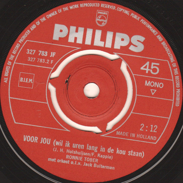 Ronnie Tober ‎- Iedere Avond Vinyl Singles Vinyl Very Good (VG) <br> Hoes Generic