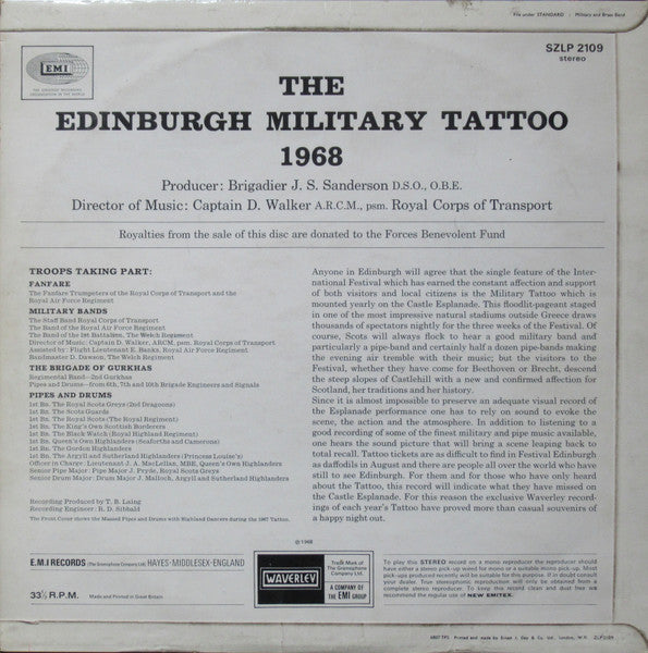 Massed Bands, Pipes And Drums From The Edinburgh Military Tattoo - The Edinburgh Military Tattoo 1968 (LP) 49475 Vinyl LP Goede Staat