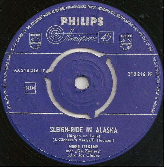 Mieke Telkamp - Sleigh-Ride In Alaska ** Vinyl Singles Vinyl Very Good (VG) <br> Hoes Good Plus (G+)