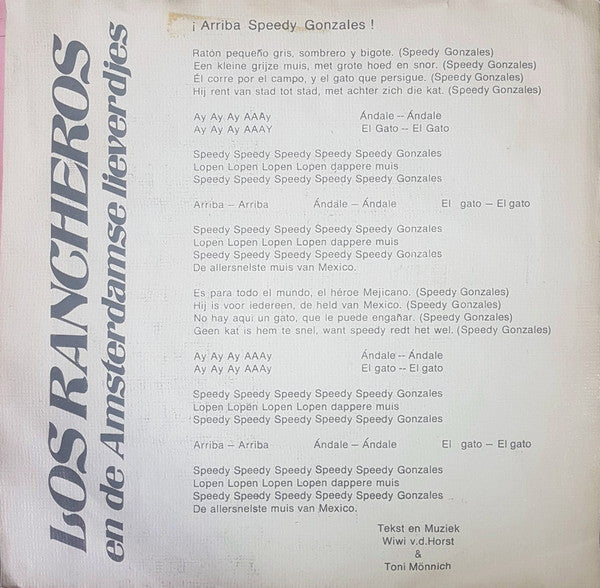 Los Rancheros & De Amsterdamse Lieverdjes - Arriba Speedy Gonzales Vinyl Singles Vinyl Very Good (VG) <br> Hoes Good Plus (G+)