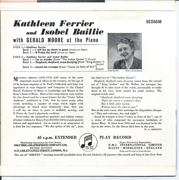 Kathleen Ferrier And Isobel Baillie With Gerald Moore - I Will Lay Me Down In Peace (EP) 02245 18801 Vinyl Singles EP Goede Staat