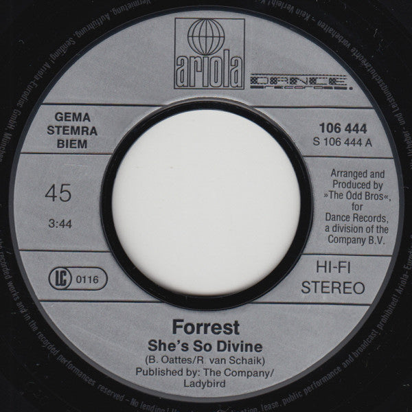 Forrest - She's So Divine 31947 Vinyl Singles Vinyl Very Good (VG) <br> Hoes Good Plus (G+)