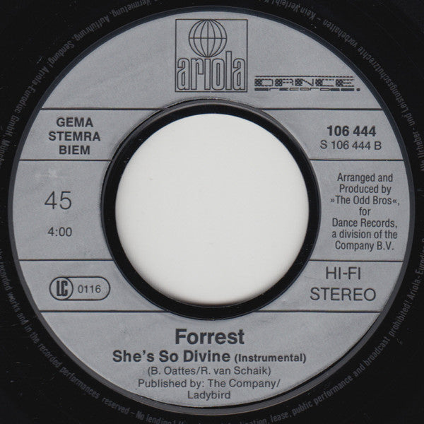 Forrest - She's So Divine 31947 Vinyl Singles Vinyl Very Good (VG) <br> Hoes Good Plus (G+)
