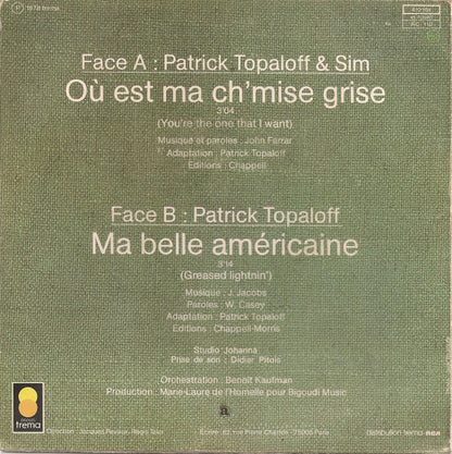Patrick Topaloff & Sim - Où Est Ma Ch'mise Grise Vinyl Singles Vinyl (VG) <br> Hoes (G+)