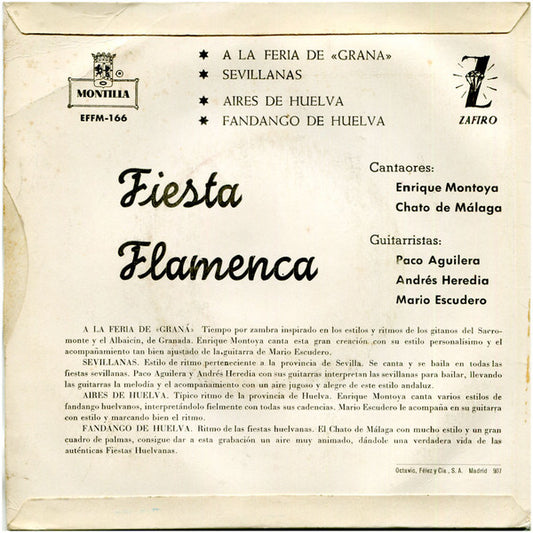 Various - Fiesta Flamenca Vinyl Singles EP Vinyl Zeer Goed / Hoesje Goed "VINYLSINGLES.NL"