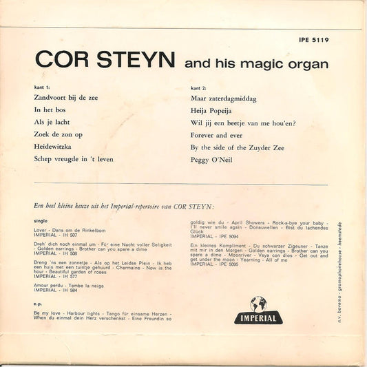 Cor Steyn And His Magic Organ - Marspotpourri 1,2 Walspotpourri 1,2 39971 Vinyl Singles EP Vinyl Zeer Goed / Hoesje Goed "VINYLSINGLES.NL"