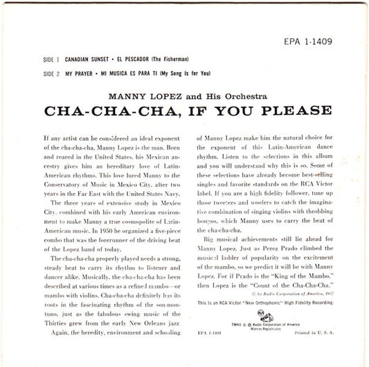 Manny Lopez And His Orchestra - Cha-Cha-Cha, If You Please