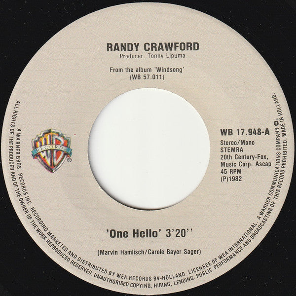 Randy Crawford - One hello 03512 Vinyl Singles Goede Staat