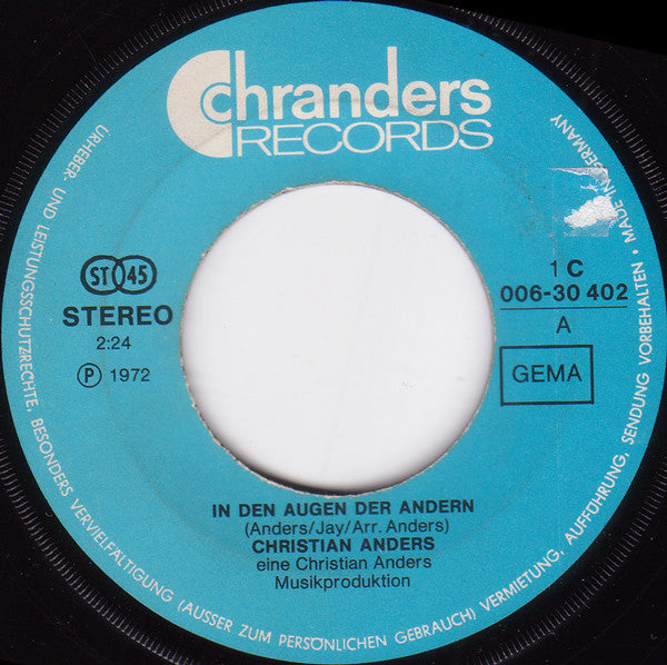 Christian Anders - In Den Augen Der Andern 12596 Vinyl Singles Goede Staat