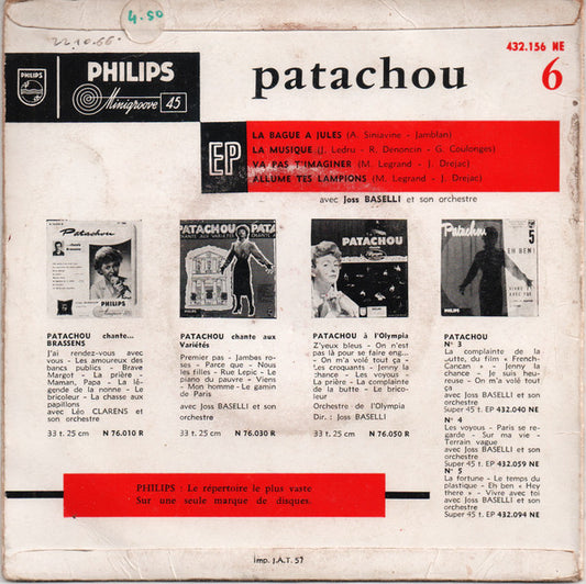 Patachou - * - La Bague A Jules Vinyl Singles EP Vinyl Zeer Goed / Hoesje Goed "VINYLSINGLES.NL"