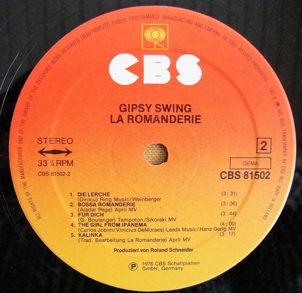 La Romanderie - Gipsy Swing (LP) Vinyl LP Vinyl Very Good (VG) <br> Hoes Good Plus (G+)