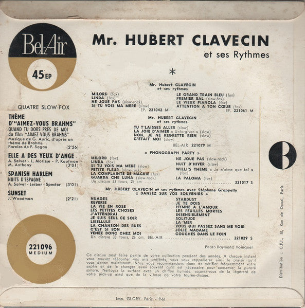 Mr. Hubert Clavecin Et Ses Rythmes - Aimez-vous Brahms (EP) 29233 Vinyl Singles EP VINYLSINGLES.NL