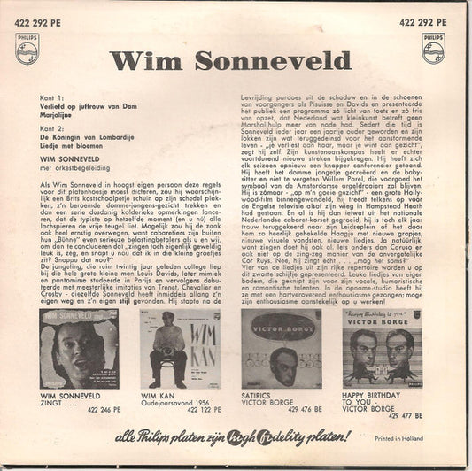 Wim Sonneveld - Verliefd Op Juffrouw Van Dam 13089 Vinyl Singles EP Vinyl Zeer Goed / Hoesje Goed "VINYLSINGLES.NL"