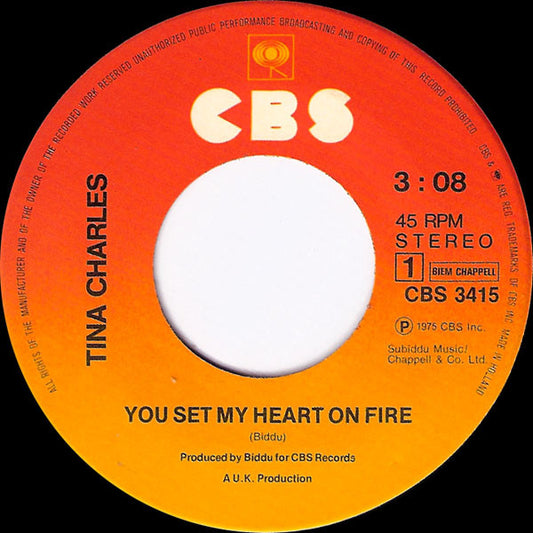 Tina Charles - You Set My Heart On Fire 07228 Vinyl Singles Goede Staat