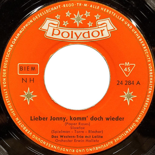 Das Western-Trio Mit Lolita - Lieber Jonny, Komm' Doch Wieder Vinyl Singles VINYLSINGLES.NL