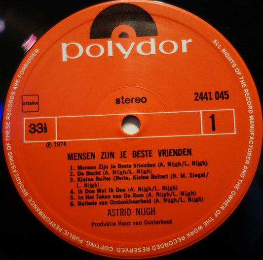 Astrid Nijgh - Mensen Zijn Je Beste Vrienden (LP) Vinyl LP Vinyl Zeer Goed / Hoesje Goed "VINYLSINGLES.NL"