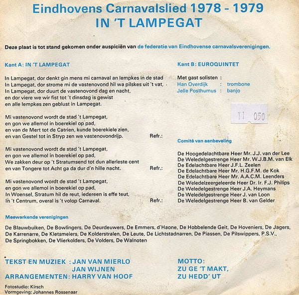 Theo En Theo de Vries - Eindhovens Carnavalslied 1978-1979 In 'T Lampegat 25094 Vinyl Singles VINYLSINGLES.NL