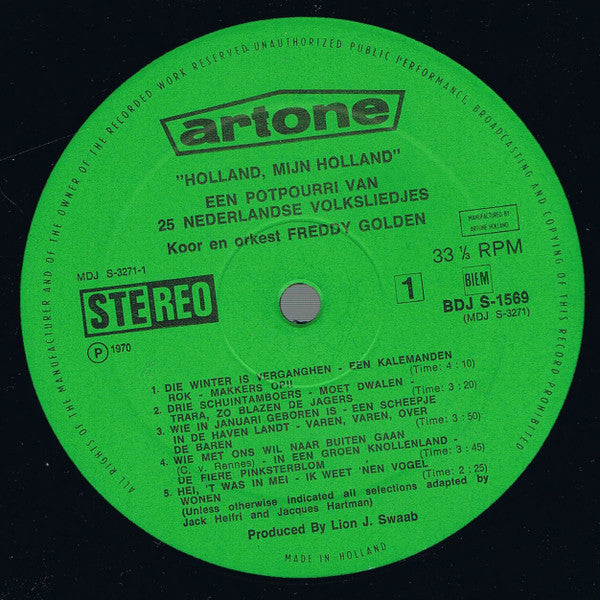 Koor En Orkest Freddy Golden - Holland, Mijn Holland - Een Potpourri Van 25 Nederlandse Volksliedjes (LP) 40702 Vinyl LP VINYLSINGLES.NL