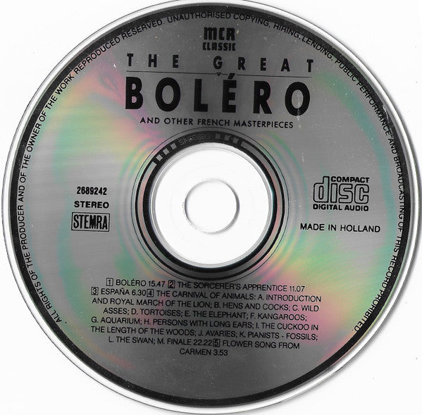 Maurice Ravel, Paul Dukas, ... - The Great Boléro And Other French Masterpieces (CD) Compact Disc VINYLSINGLES.NL