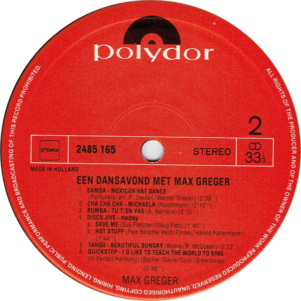 Max Greger - Een Dansavond Met (LP) 42659 Vinyl LP Goede Staat